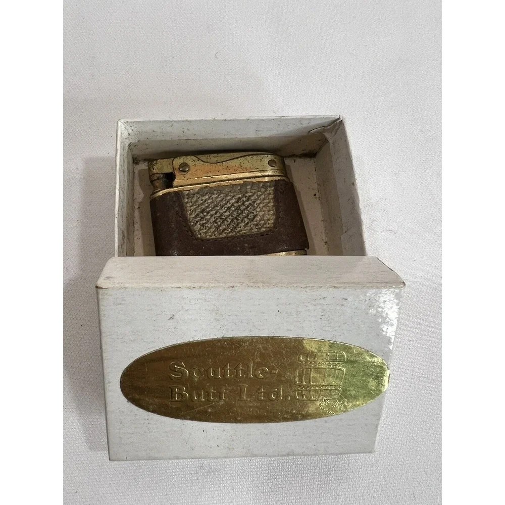 Buxton Butane Lighter Leather Wrapped Brass Retro Tobacciana Vintage